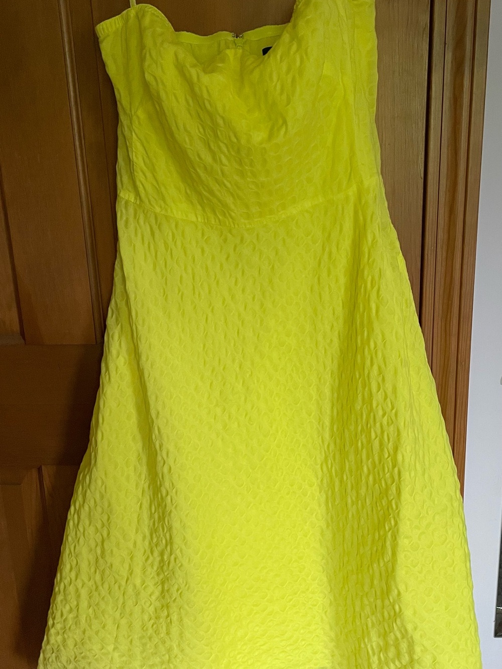 J. Crew Neon Yellow Textured Deco-Dot Cotton “Lorelei” Strapless A-Line Dress